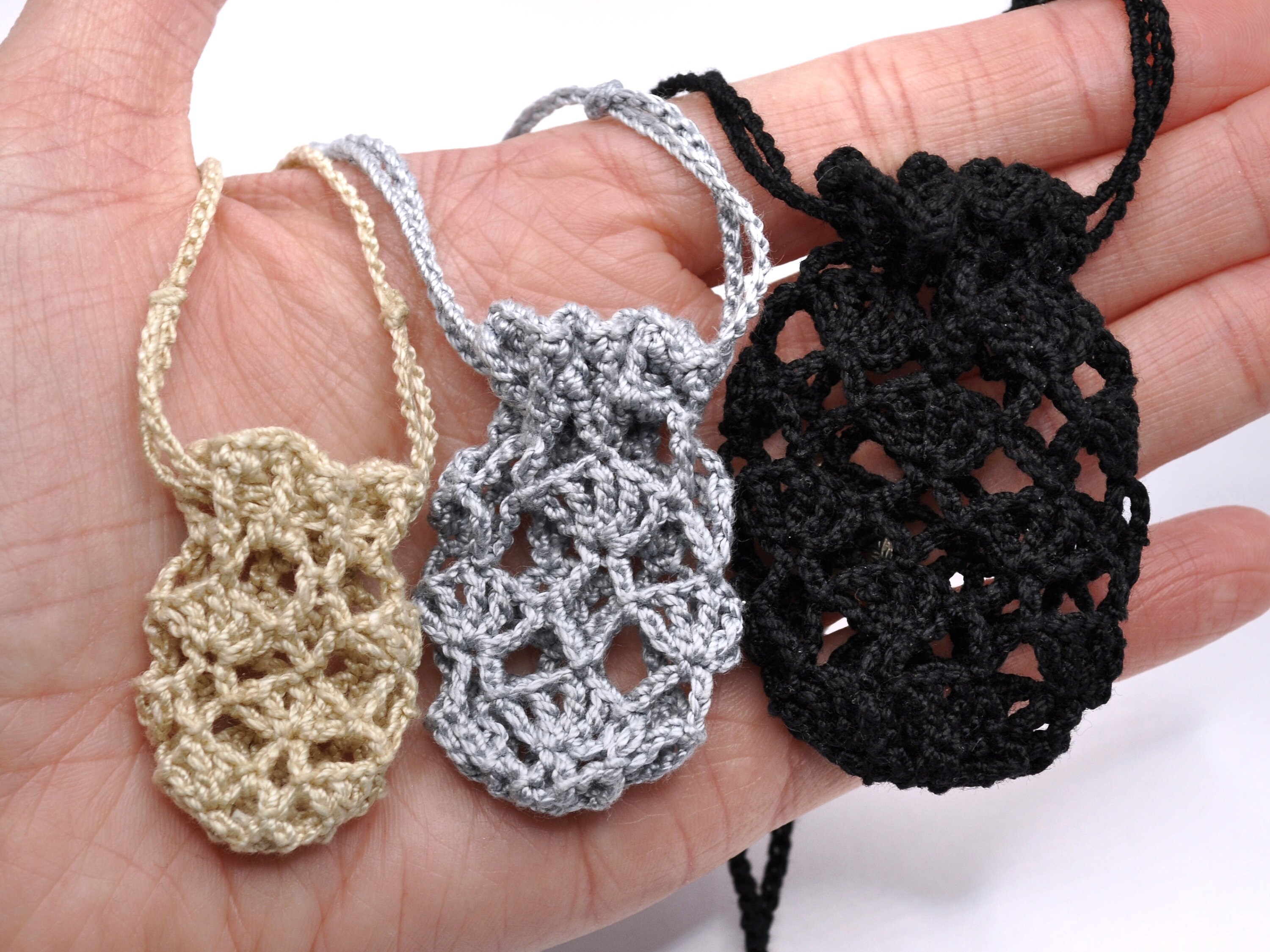 Crystal Pouch Necklace Interchangeable Stone Holder Crochet | Etsy
