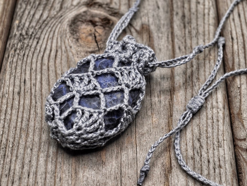 Crystal Pouch Necklace Gray Interchangeable Stone Holder Etsy