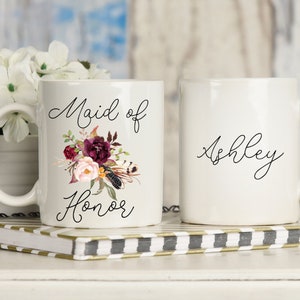 Maid Of Honor Proposal Gift. Maid Of Honor Mug. Will You Be My Maid Of Honor? Burgundy Moh Mug. Maid Of Honor Name Mug. Bridal Party Gift.