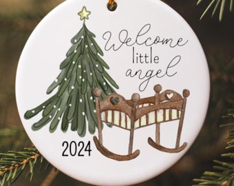 Welcome Little Angel Ornament, Porcelain Ornament, Christmas Ornament, First Christmas Keepsake