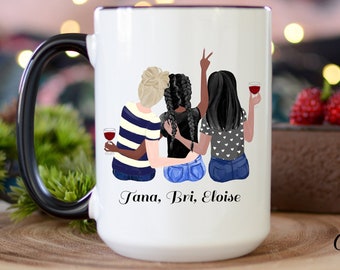 Custom 3 Best Friends 15oz Mug, Pick Your Hair Color, Personalized Coffee Mug, Custom Best Friend Mug, Best Friend Gift, Friendship Mug <3
