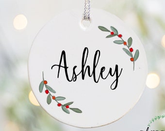 Custom Name Christmas Ornament, Porcelain Ornament, Christmas Tree Decoration, Ceramic Tree Ornament, Custom Christmas Name Gift