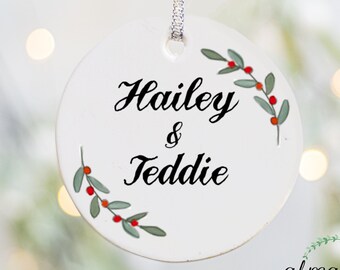 Custom Names Christmas Ornament, Porcelain Ornament, Christmas Tree Decoration, Gift For Significant Other, Couple Christmas Name Gift