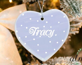 Custom Name Blue Christmas Ornament, Custom Name Heart Ornament, Ceramic Heart Decoration, Christmas Gift With Custom Name