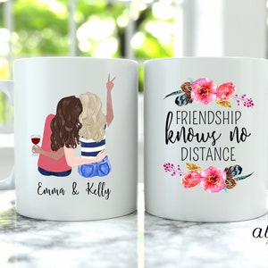 Custom Friendship Mug, Pick Your Hair Color Etc, Friendship Knows No Distance, Personalized Coffee Mug , Custom Best Friend Mug, Custom Mug