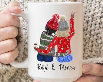 Christmas Besties Mug, Pick Your Hair Color, Name Coffee Cup, Christmas Gift For Sister, Best Friend Christmas Gift, Christmas Mug For Her