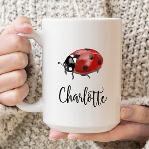 Ladybug Mug With Custom Name, Ladybug Gift, Personalized Ladybug Coffee Mug, Ladybug Theme Gift, Ladybug Gift For Kids, Cute Ladybug Mug