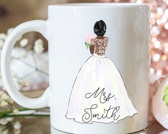 Custom Dress Bride Mug, Wedding Gift, Bride Coffee Mug, Gift For Bride, Personalized Mug, Mrs. Coffee Mug, Bridal Shower Gift, Wedding Plan