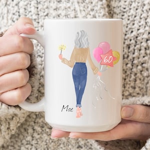 Custom 60th Birthday Mug, Pick Your Hair Mug, Personalized Coffee Mug, Custom Birthday Gift For 60 Years Old, Gift For Grandma, Grammy Mug