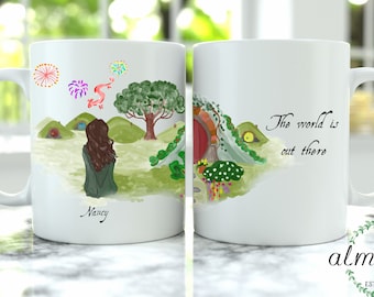 Custom Name Magic Shire Mug, Pick Your Hair Mug, The World Is Out There Mug, Custom Name Coffee Mug, Best Friend Gift, Bookish Mug