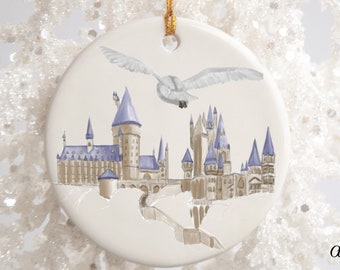 Snow Owl Christmas Ornament, Porcelain Ornament, Owl Ornament, Magic Christmas Decoration, Wizard Christmas Ornament, Magical Pottery Gift