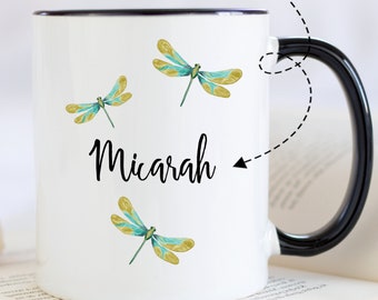 Dragonfly Mug, Custom Name Mug, Dragonfly Gift, Personalized Dragonfly Coffee Mug, Dragonfly Theme Gift, Dragonfly Cup, Customized Mug