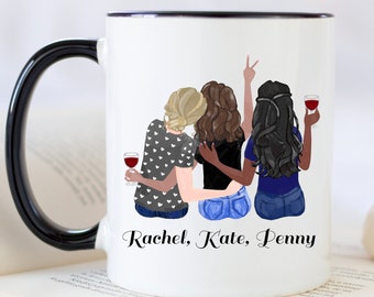 Custom 3 Best Friends Mug, Pick Your Hair Color Mug, Personalized Coffee Mug, Custom Best Friend Mug, Best Friend Gift, Friendship Mug <3