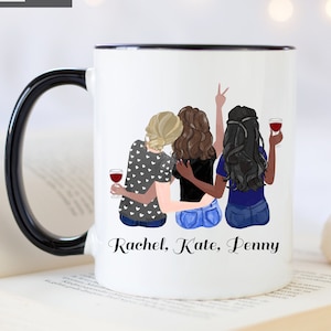 Custom 3 Best Friends Mug, Pick Your Hair Color Mug, Personalized Coffee Mug, Custom Best Friend Mug, Best Friend Gift, Friendship Mug <3