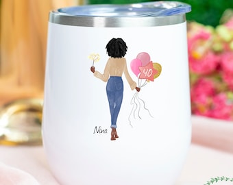 Custom 40th Birthday Tumbler, Pick Your Hair Tumbler, Personalized Wine Tumbler, Custom Birthday Gift For 40 Years Old, 40th Wine Tumbler