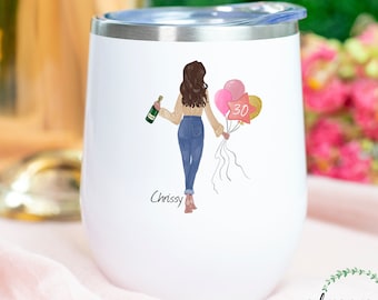 Custom 30th Birthday Tumbler, Pick Your Hair Tumbler, Personalized Tumbler, Custom Birthday Gift For 30 Years Old, Birthday Wine Tumbler