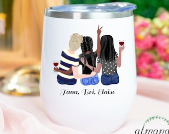 Custom 3 Best Friends Tumbler, Pick Your Hair Color Etc, Personalized Wine Tumbler, Custom Best Friend Wine Tumbler, Best Friend Gift