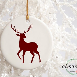 Red Reindeer Christmas Ornament, Hunter Gift Idea, Nature Lover Present, Red Christmas Decor, Hiker Gift for Him, Red And White Ornament