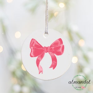 Pink Bow Christmas Ornament, Porcelain Ornament, Pink Bauble, Pink Christmas Decor, Merry Christmas Gift, Pink Bow Ornament