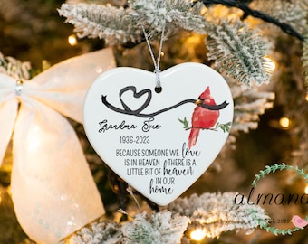 Custom Heart Memorial Gift, In Loving Memory Christmas Ornament, Cardinal Christmas Ornament, Porcelain Ornament, Never Forgotten Loved One