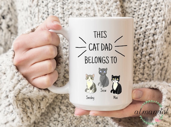 Dear Cat Dad Coffee Cup, Love Cat's Name Personalized Cat Owner Mug, Funny Cat O - Foto 4