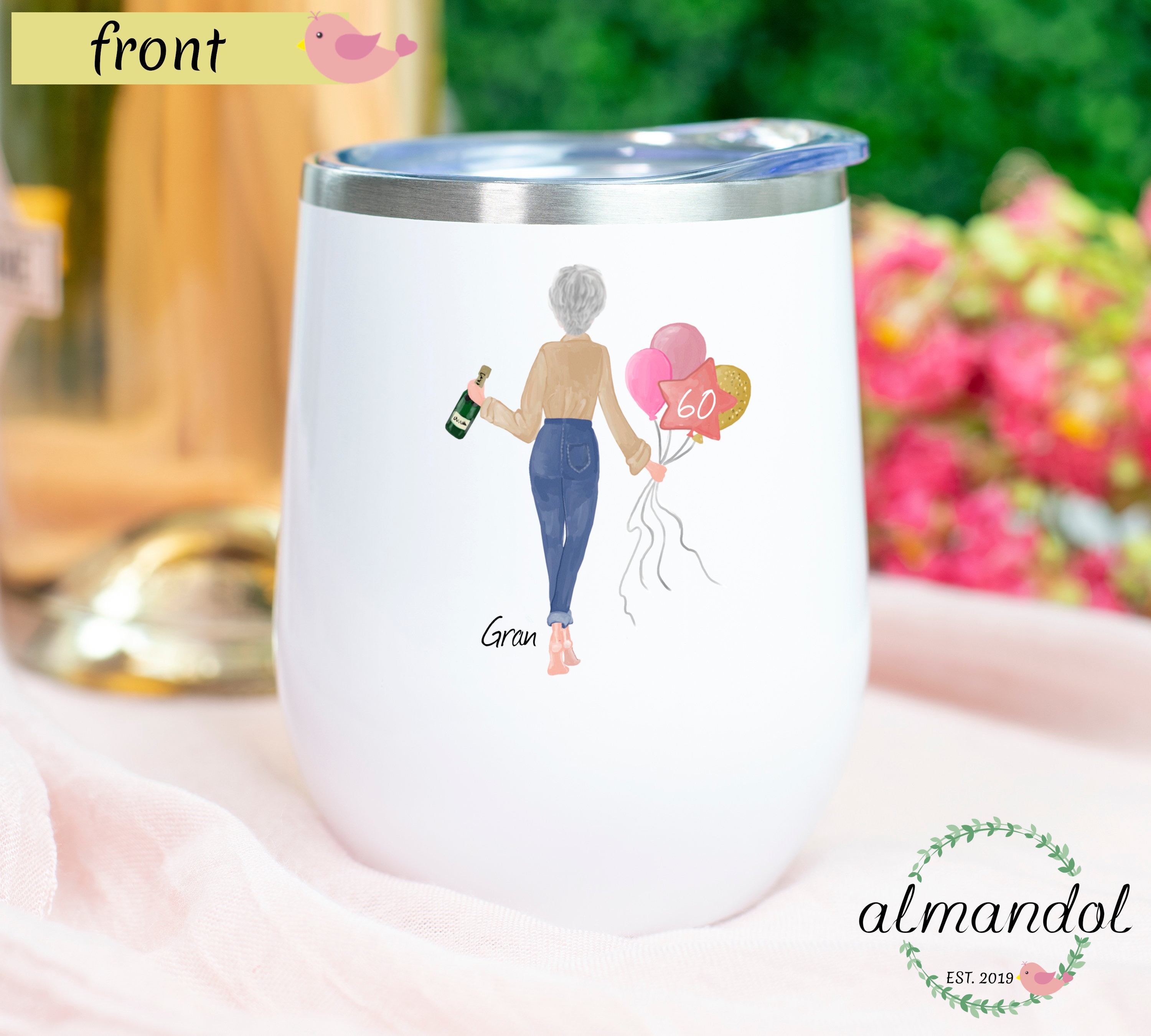 Custom 60th Birthday Tumbler, Pick Your Hair Tumbler, Personalized Wine Tumbler, Custom Birthday Gift For 60 Years Old, Gift For Grandma