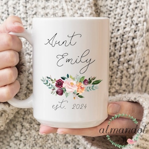 Aunt Est. 2025 New Aunt Coffee Mug. Baby Announcement Aunt Gift. Baby Reveal Aunt Mug.