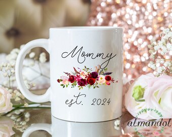 Mommy Est. Custom Baby Shower Gift For The Mom To Be. Mommy Coffee Mug.  Baby Announcement Gift, New Mom To Be Mug, New Mommy Gift Mug.