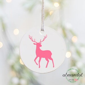 Pink Reindeer Christmas Ornament, Porcelain Ornament, Pink Bauble, Pink Christmas Decor, Merry Christmas Gift, Pink And White Ornament