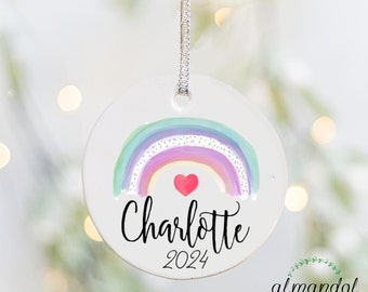 Custom Baby Name Christmas Ornament, Porcelain Ornament, First Christmas 2024 Ornament, Rainbow Baby Ornament, Newborn Gift, Baby Gift