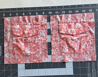 patch pocket for crafting, pocket with buttoned flap, fabric pocket, shipping included, ready to ship