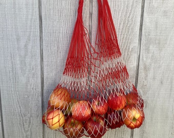 mesh market bag, vintage plastic market bag, knotted plastic mesh bag, shipping included, ready to ship