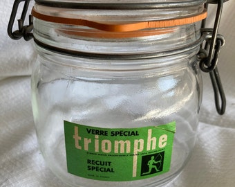 half litre glass Triomphe jar, vintage French glass, storage/canning jar, free shipping, ready to ship