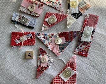fabric snippet clusters, handmade craft embellishment, ready to ship, shipping included