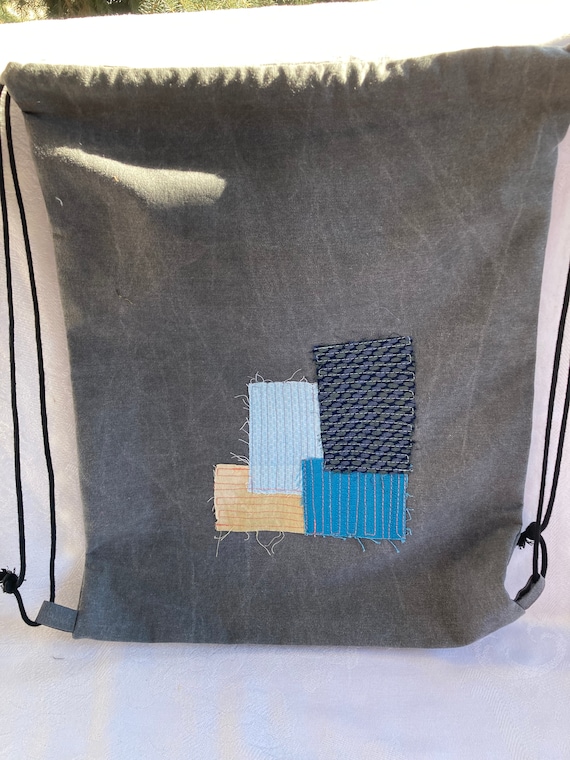 grey drawstring backpack, fabric backpack, free s… - image 3