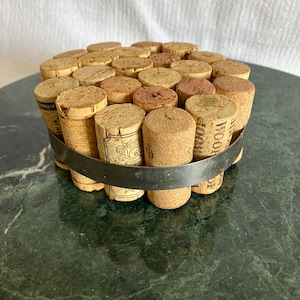 recycled cork trivet, handmade cork trivet, vintage cork trivet, wine cork trivet, shipping included, ready to ship