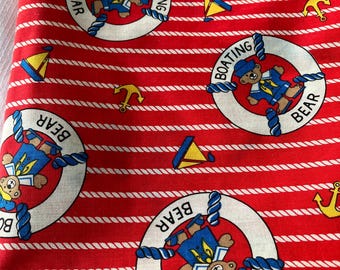 boating bear fabric, novelty fabric, sailing bear, fabric remnant, ready to ship