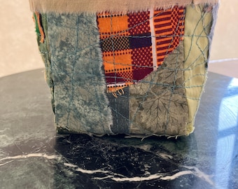 scrappy fabric bin, handmade storage basket, ready to ship, shipping included
