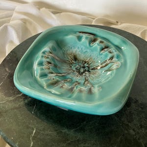 MCM aqua ceramic ashtray, vintage ashtray, ceramic drip glaze ashtray, shipping included, ready to ship