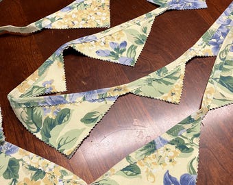 floral fabric pennant banner, handmade bunting, ready to ship