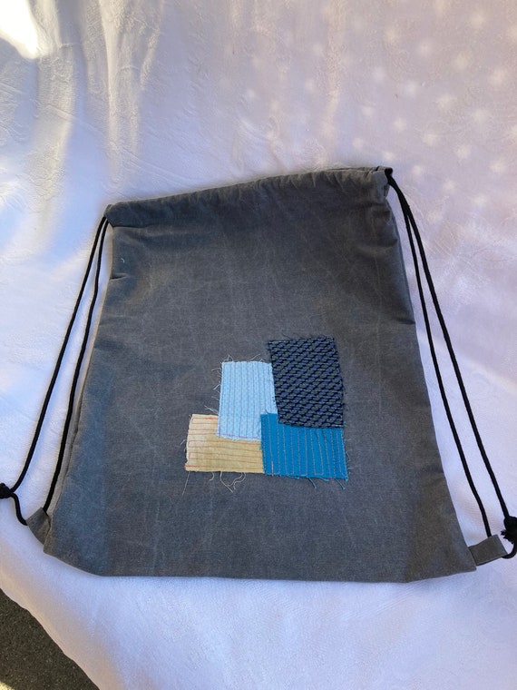 grey drawstring backpack, fabric backpack, free s… - image 6