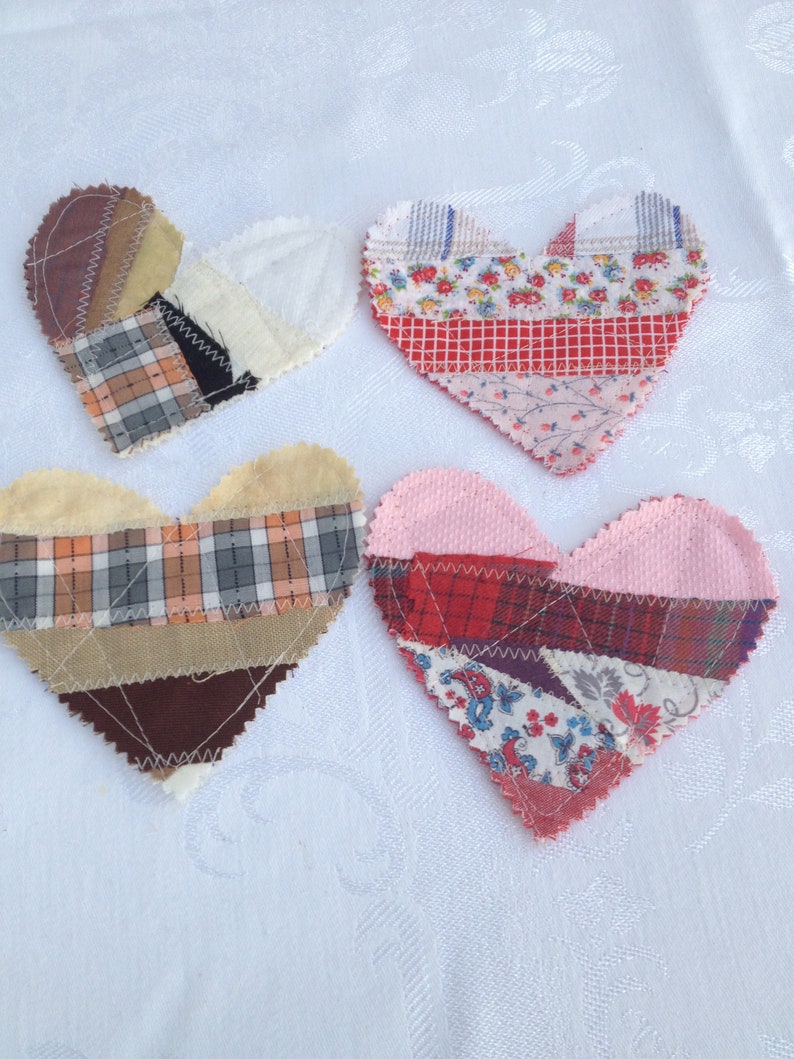 set of 4 hearts ready to ship heart coaster fabric patchwork heart free shipping