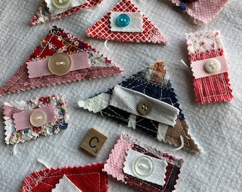 handmade fabric snippet cluster, craft embellishment, shipping included, ready to ship