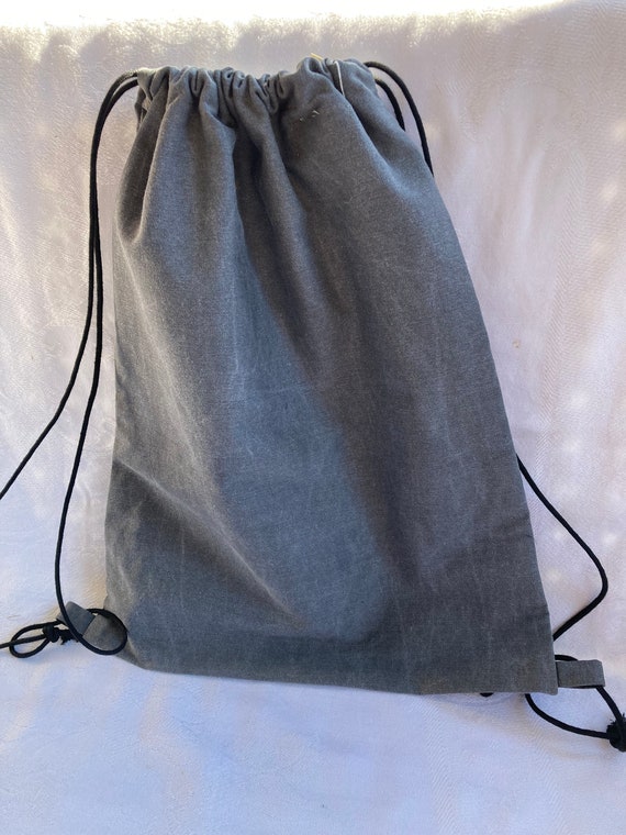 grey drawstring backpack, fabric backpack, free s… - image 2