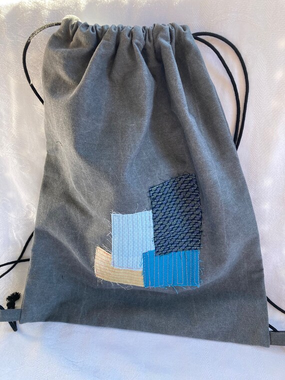 grey drawstring backpack, fabric backpack, free s… - image 1