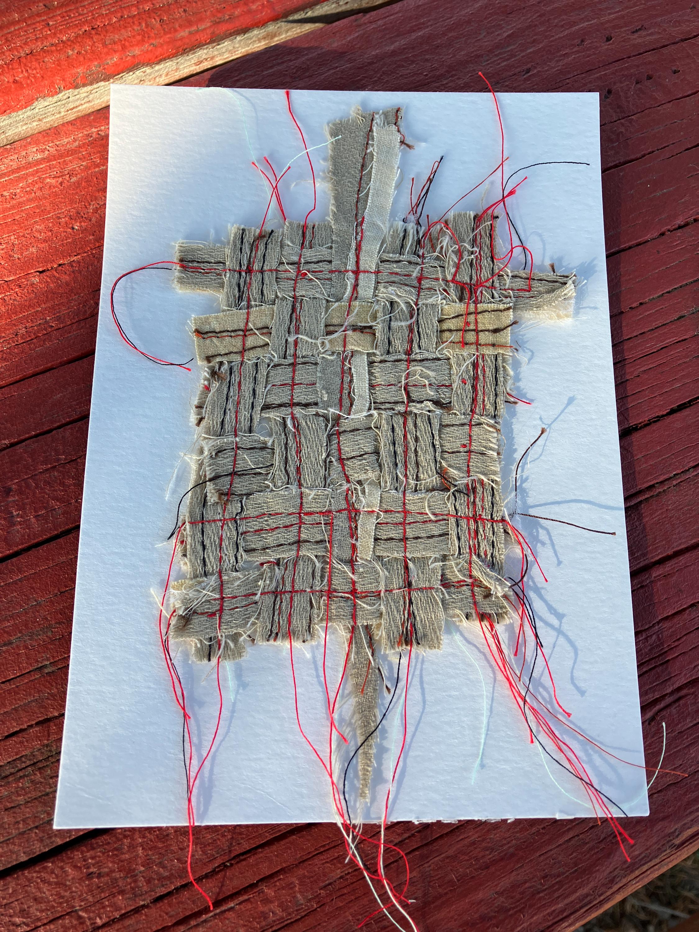 scrappy fabric woven wall art, small woven wall art, unframed woven artwork, shipping included, ready to ship