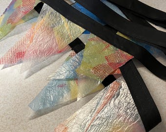 handmade fused plastic pennant banner, fused plastic bunting, party garland, ready to ship