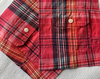 2 plaid cotton shirt pockets, fabric pockets, repurposed clothing, ready to ship
