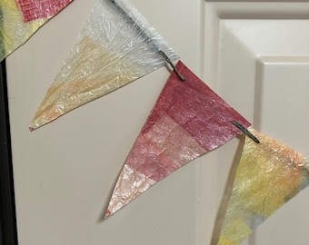 fused plastic banner, handmade pennant, plastic flags, ready to ship