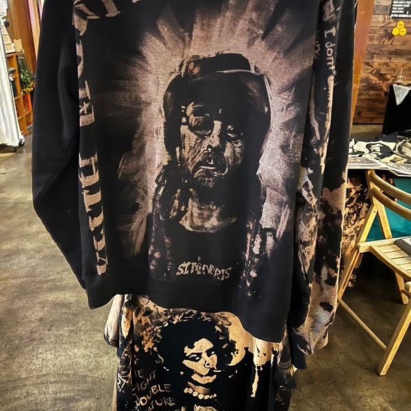 Bleach hoodie/ bleach painting of Keith Morris (of bands the Circle Jerks, Black Flag, OFF!)